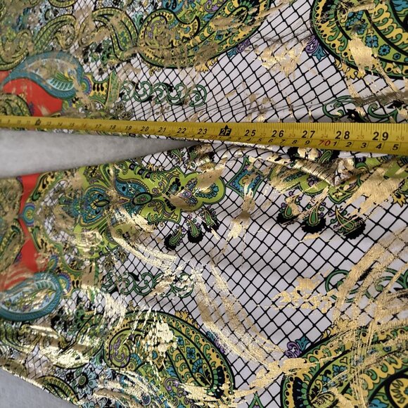 Women’s Flowy Palazzo Pants Sz L Multicolor And Gold Shiny Pull on Metallic - Picture 10 of 12